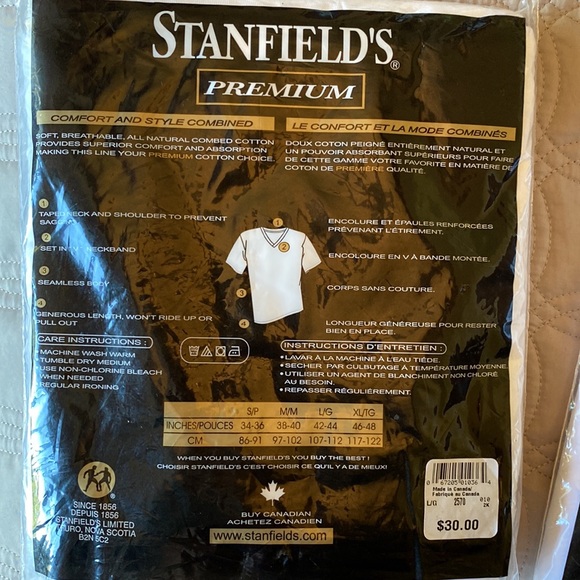 3 packs Stanfield’s Men’s Premium Large V-neck T-shirts. White colour - Picture 2 of 3
